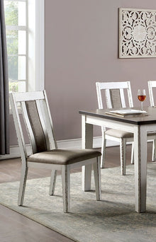 Margot Farmhouse Dining Side Chairs in Weathered White with Gray Upholstered Seat (Set of 2)