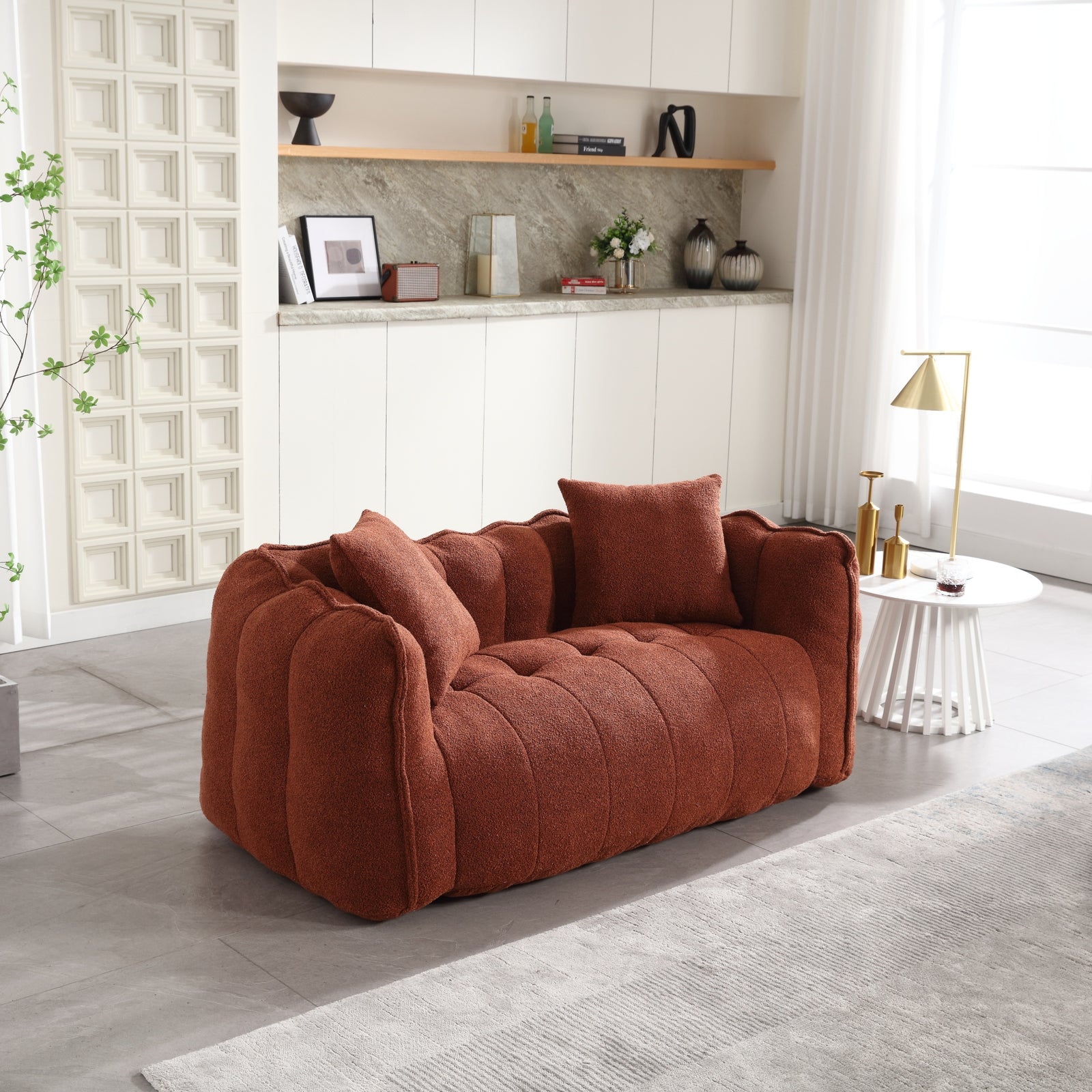 Remiel Plush Chenille Upholstered Beanbag Chair with High Resilience Foam, Red