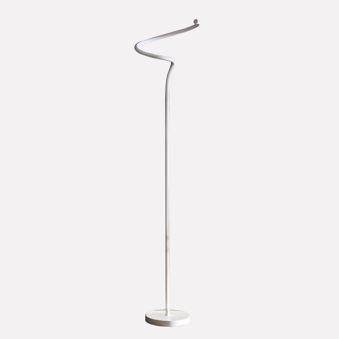 California Home - 52.5-Inch LED Matte White Curvilinear S-Curve Spiral Tube Angled Floor Lamp