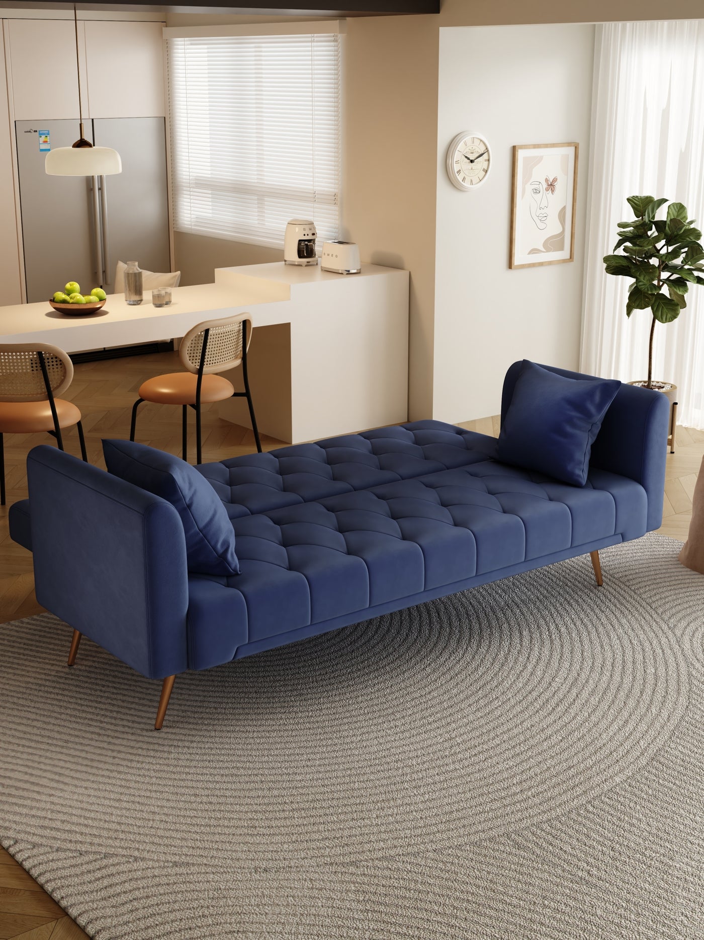 Abigail 71" Velvet Convertible Sofa Bed - Blue