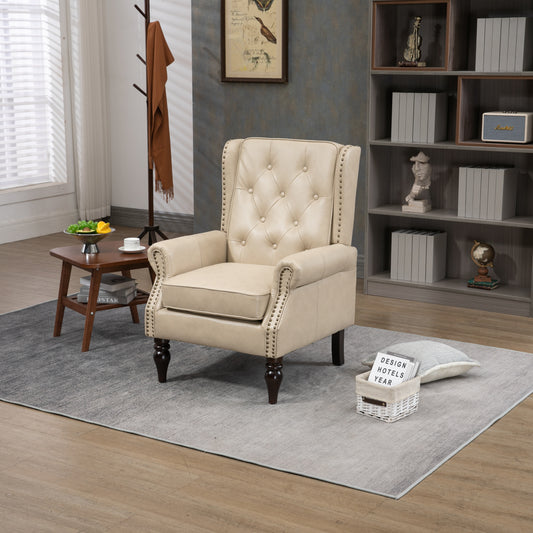 Mason Traditional PU Leather Arm Chair - Cream
