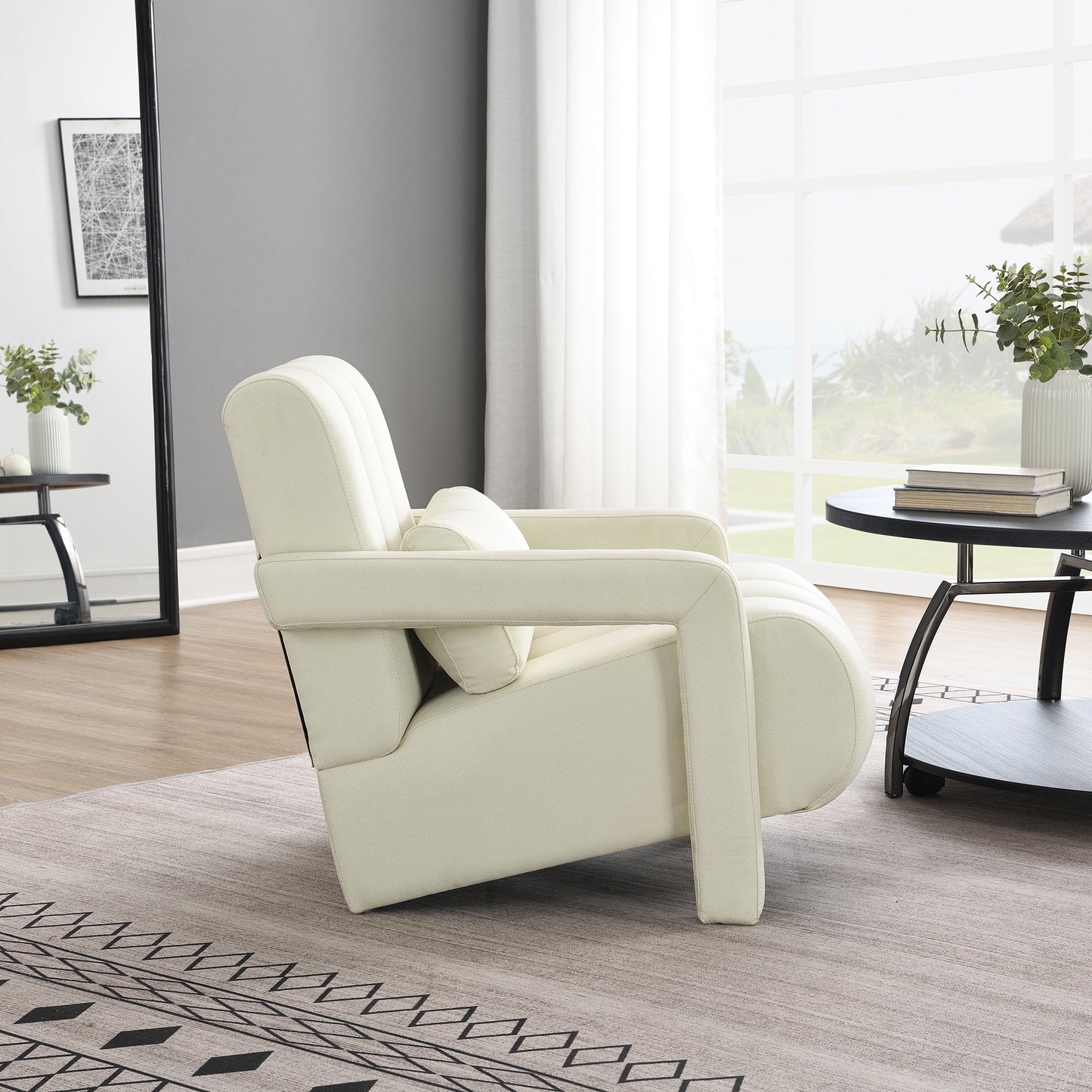 Pax Modern Beige Linen Accent Chair with Pillow