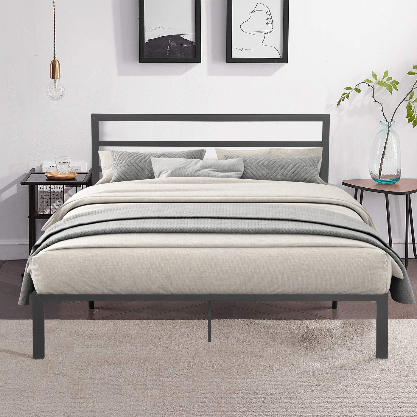 Eulalia Modern Minimalist Queen Platform Bed, Gray