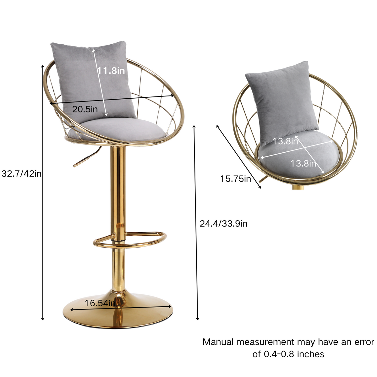 Brenda Adjustable Height Swivel Bar Stools - Gray & Gold