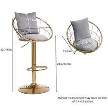 Brenda Adjustable Height Swivel Bar Stools - Gray & Gold