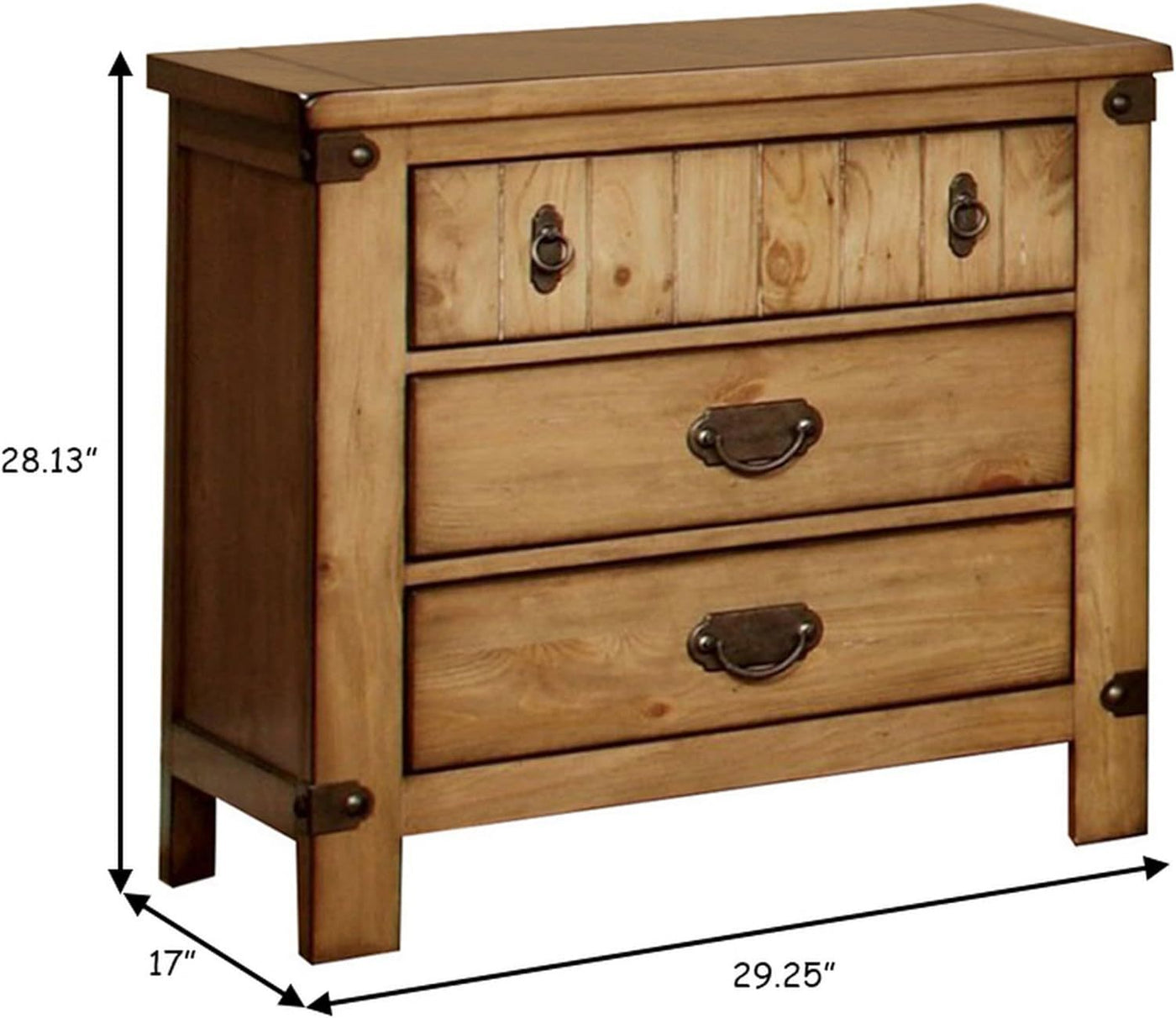 Pioneer Cottage Style Solid Wood Nightstand with USB, Weathered Elm