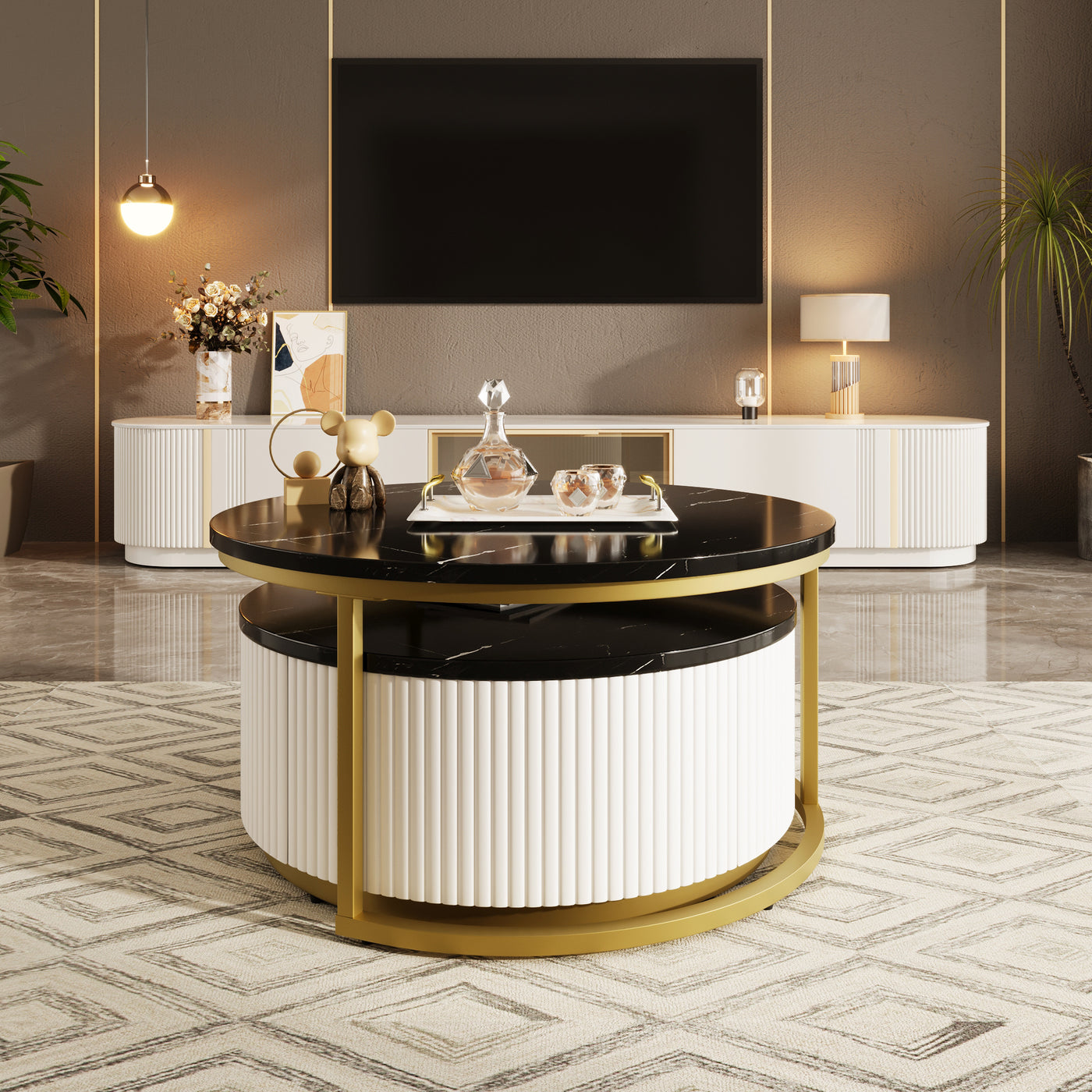 Liora Modern Nesting Coffee Table in White Black & Gold