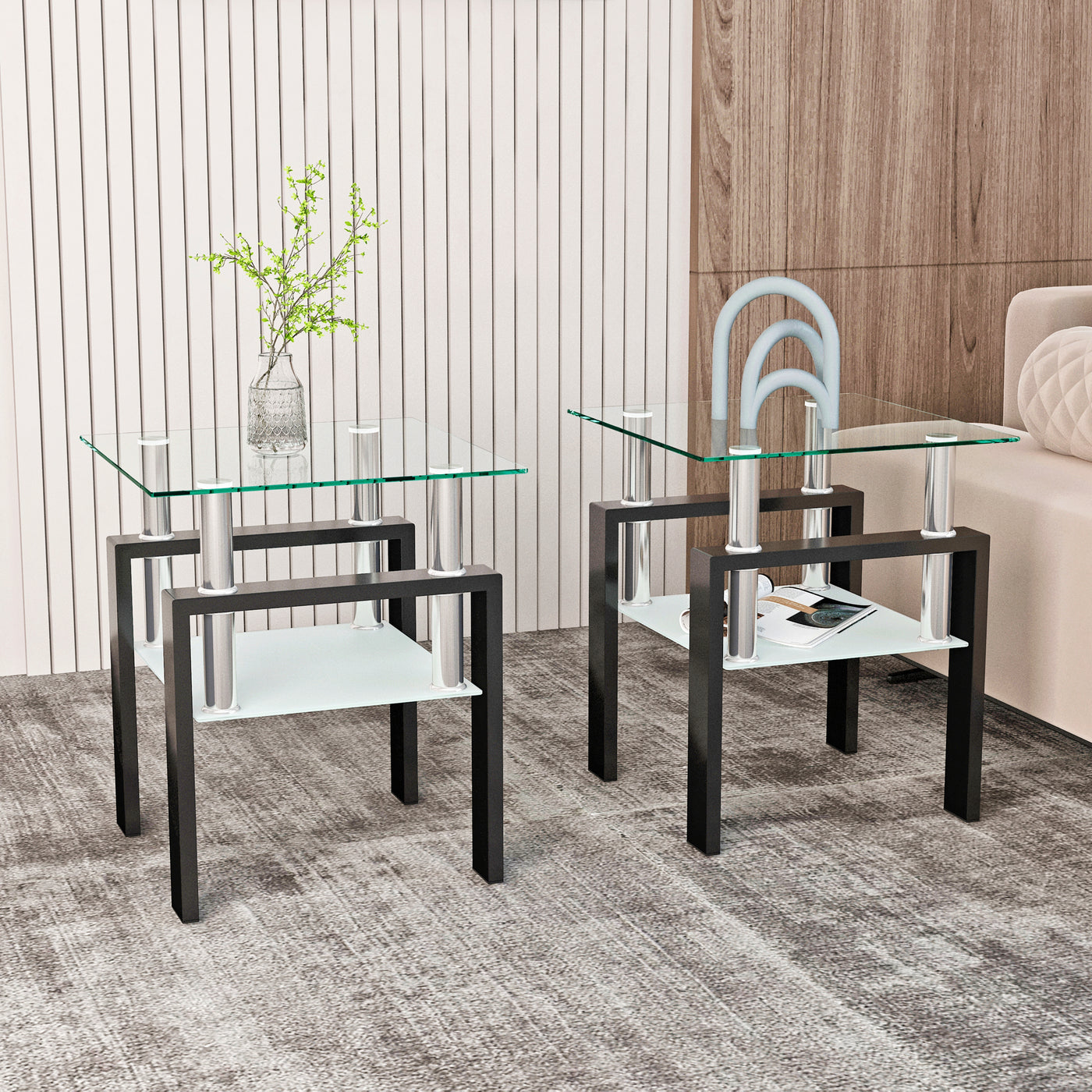 Melo Modern Glass Top Side Tables (Set of 2)