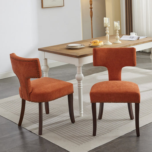 Mid Century Modern Farmhouse Linen Fabric Upholstered Dining Chairs Set of 2 Orange