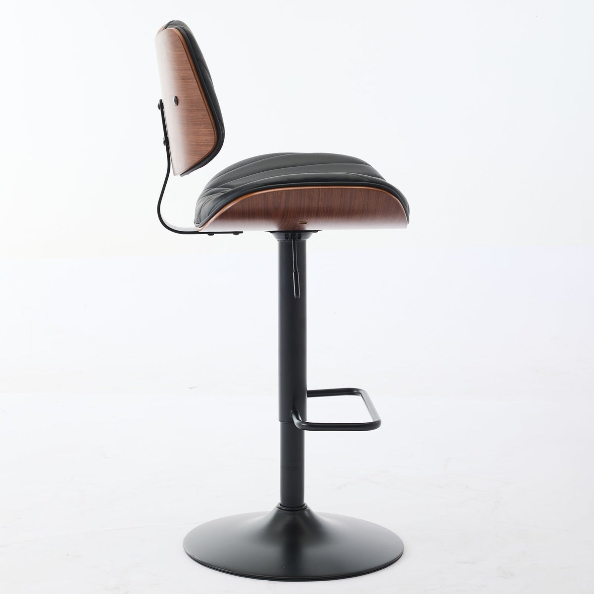 Stylish Versatility Walnut Bentwood Adjustable Bar Stools with Black Faux Leather Upholstery