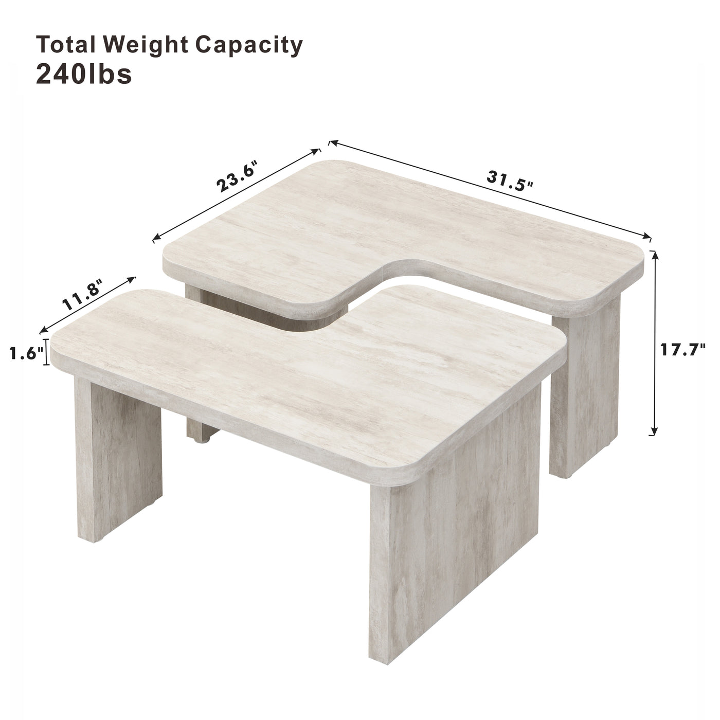 Ridge Modern Rectangular Detachable Wooden Coffee Table, White