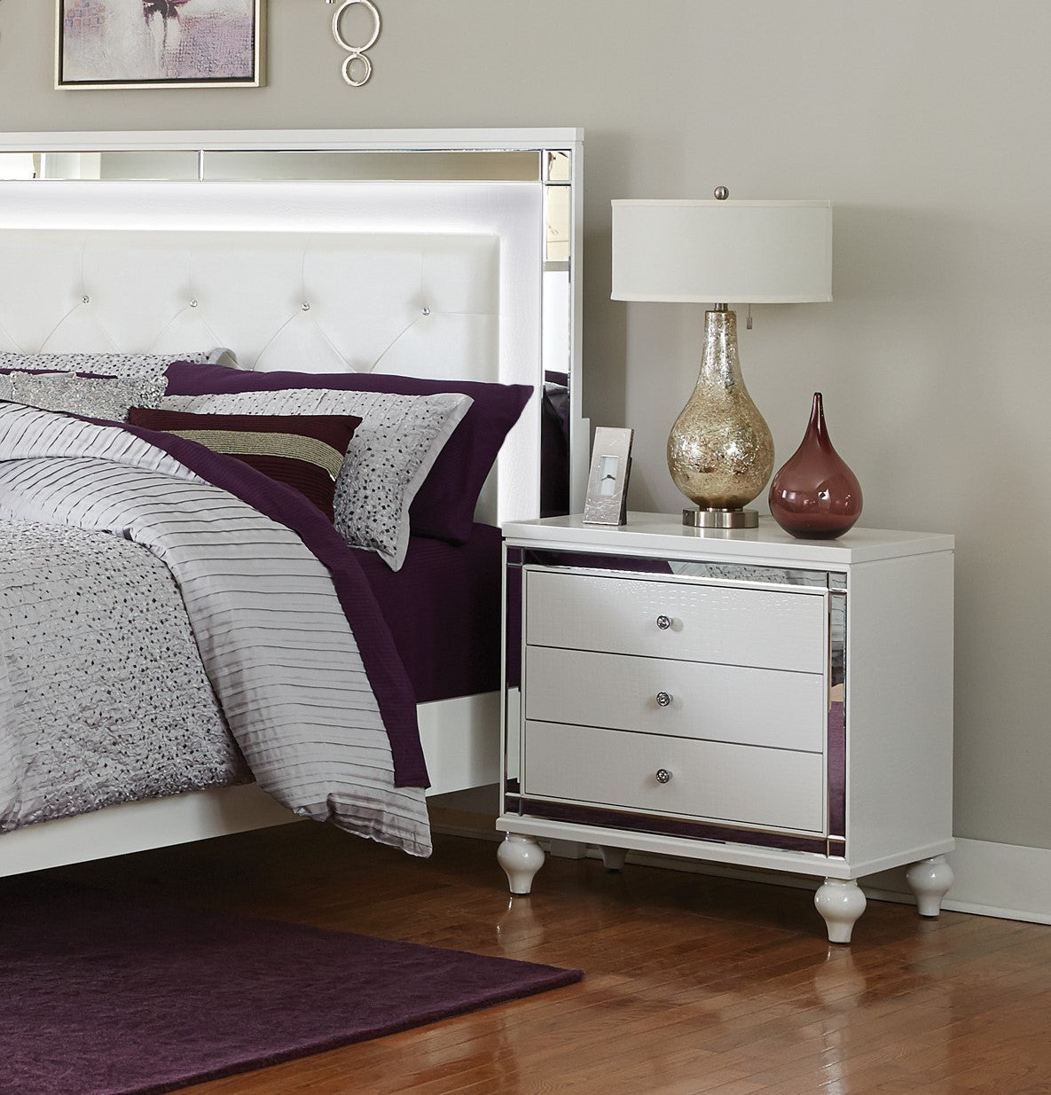 Mika Modern Faux Alligator Embossed White Nightstand