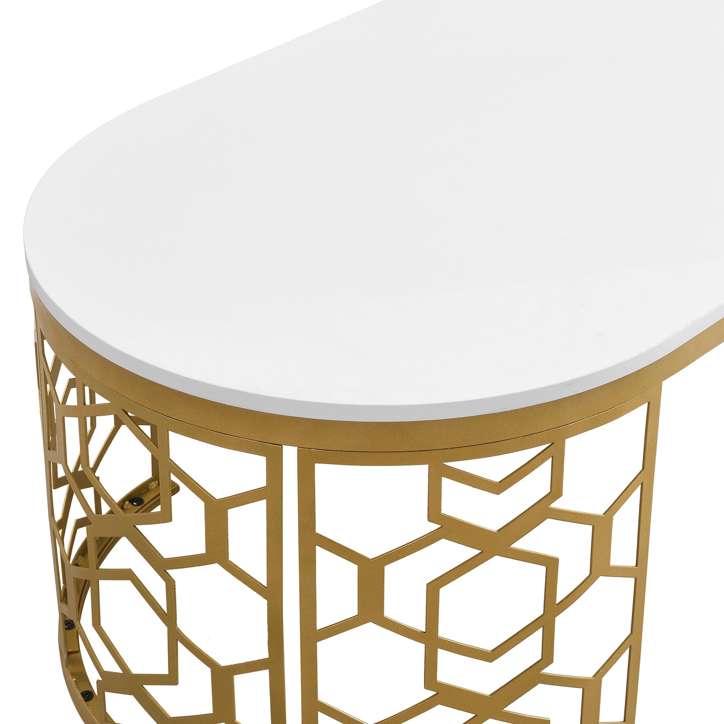 Ardith Modern Oval Coffee Table with Cut-Out Pattern Metal Stainless Steel Frame in 47.2"