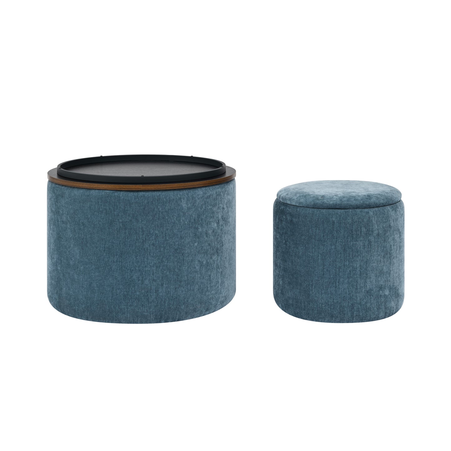 Fenwick 2PC Chenille Storage Ottoman Set, Dark Blue