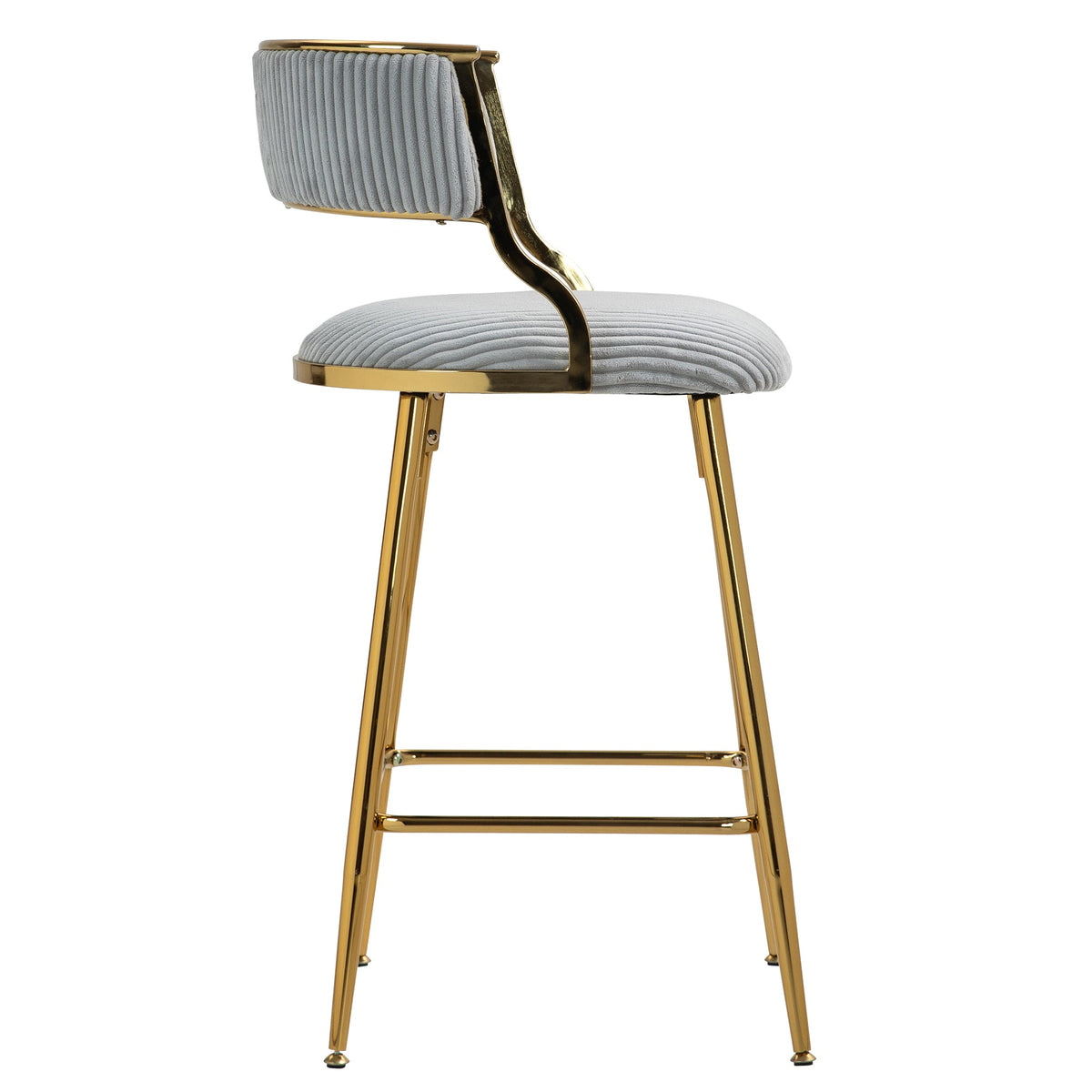 Stylish Corduroy 26" Counter Height Bar Stool with Back and Golden Chrome Base Set of 2 Grey