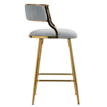 Stylish Corduroy 26" Counter Height Bar Stool with Back and Golden Chrome Base Set of 2 Grey