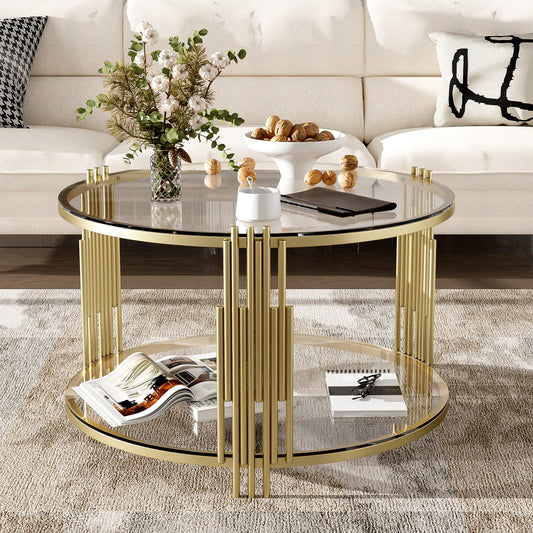 Clover Modern Glass Coffee Table with Gold Frame