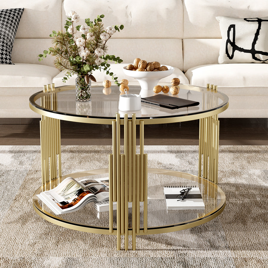 Clover Modern Glass Coffee Table with Gold Frame