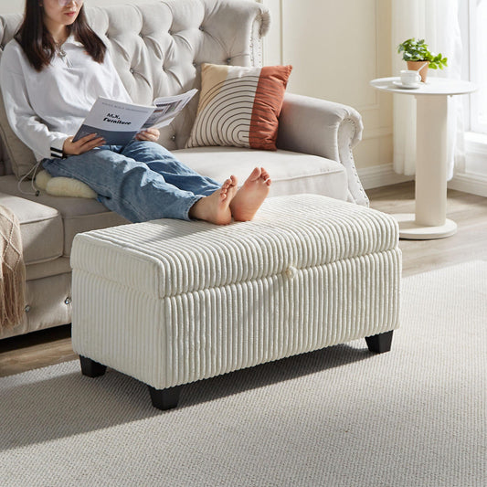 Mork Mid-Century Modern Ottoman - Beige