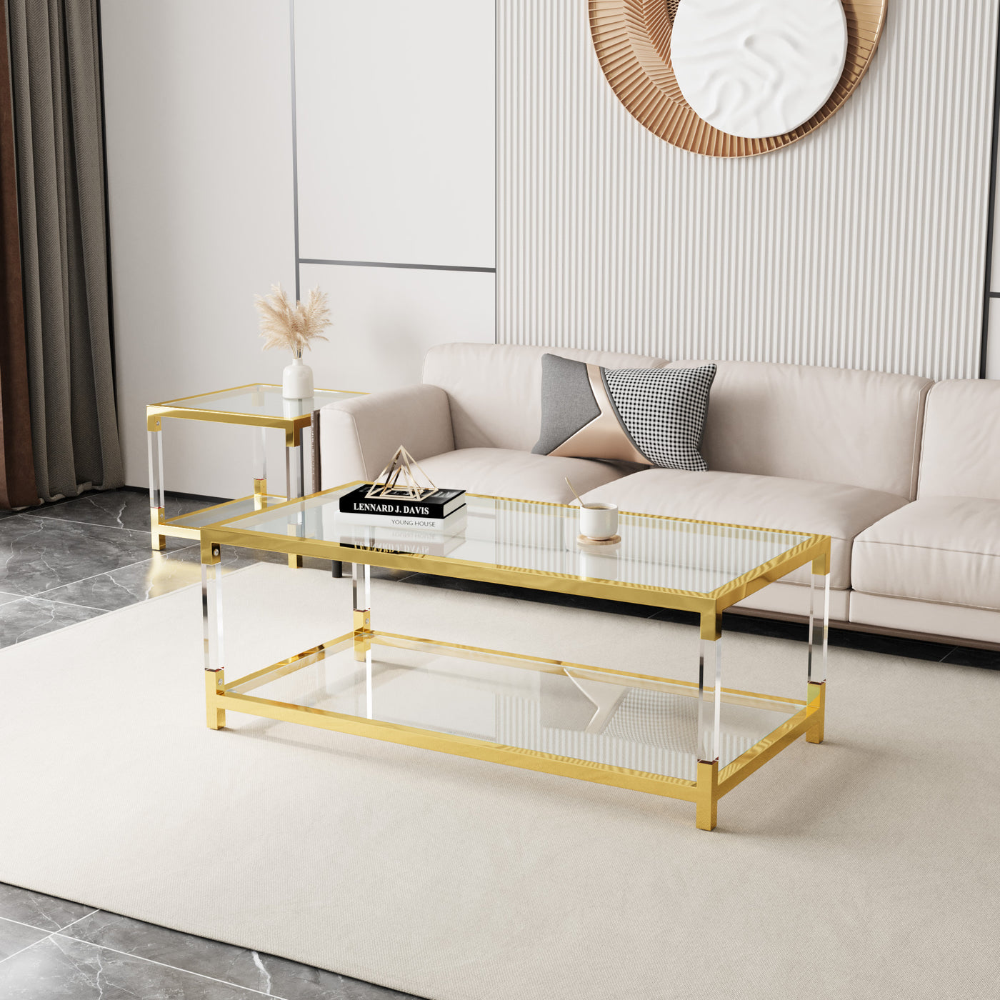 Mira Modern Minimalist Gold & Acrylic Coffee Table