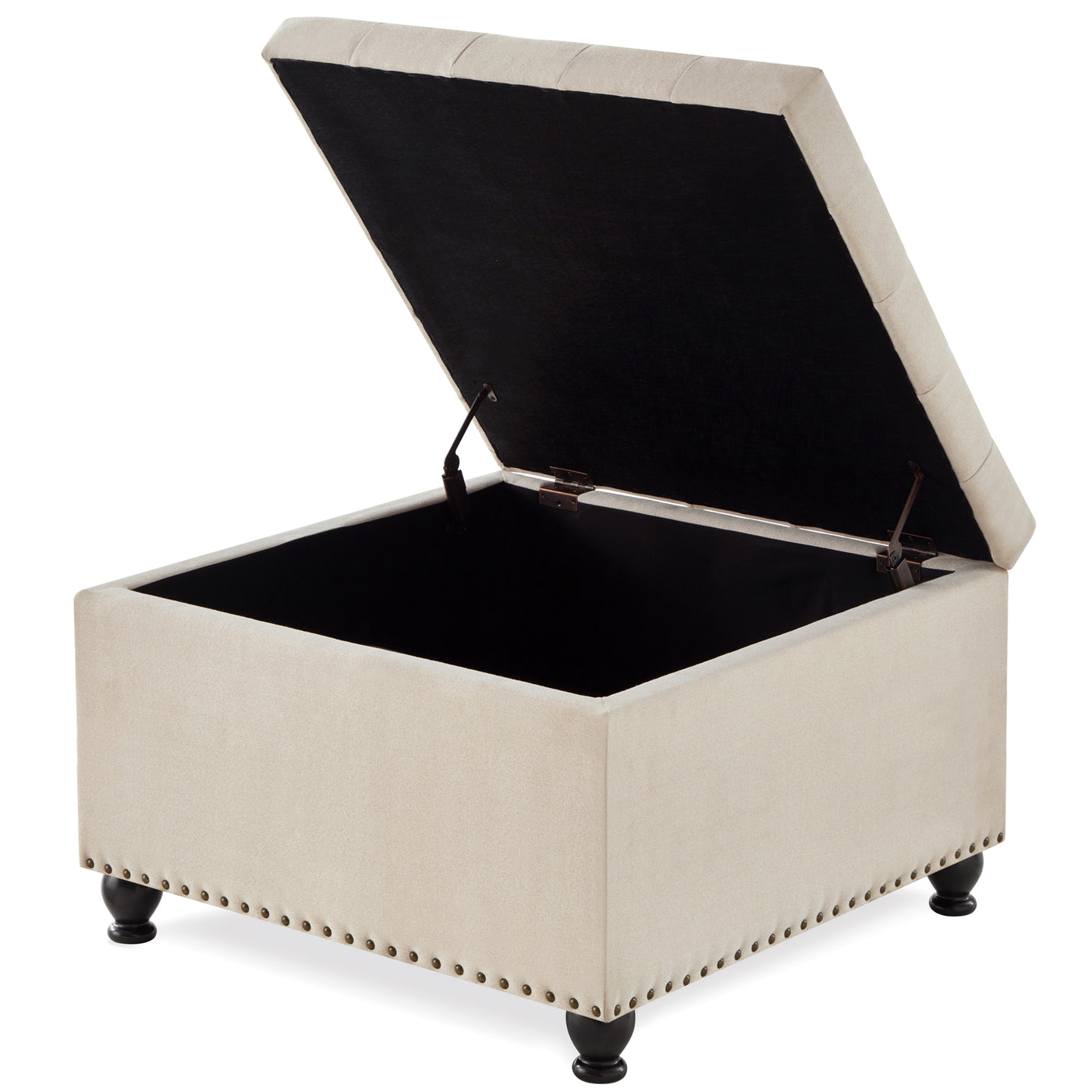 Trent Traditional Linen Storage Ottoman with Turned Feet - Beige