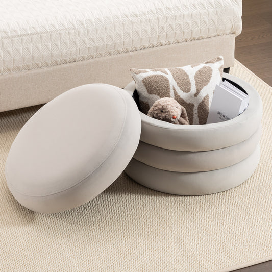 Ashley Velvet Storage Ottoman - Light Gray