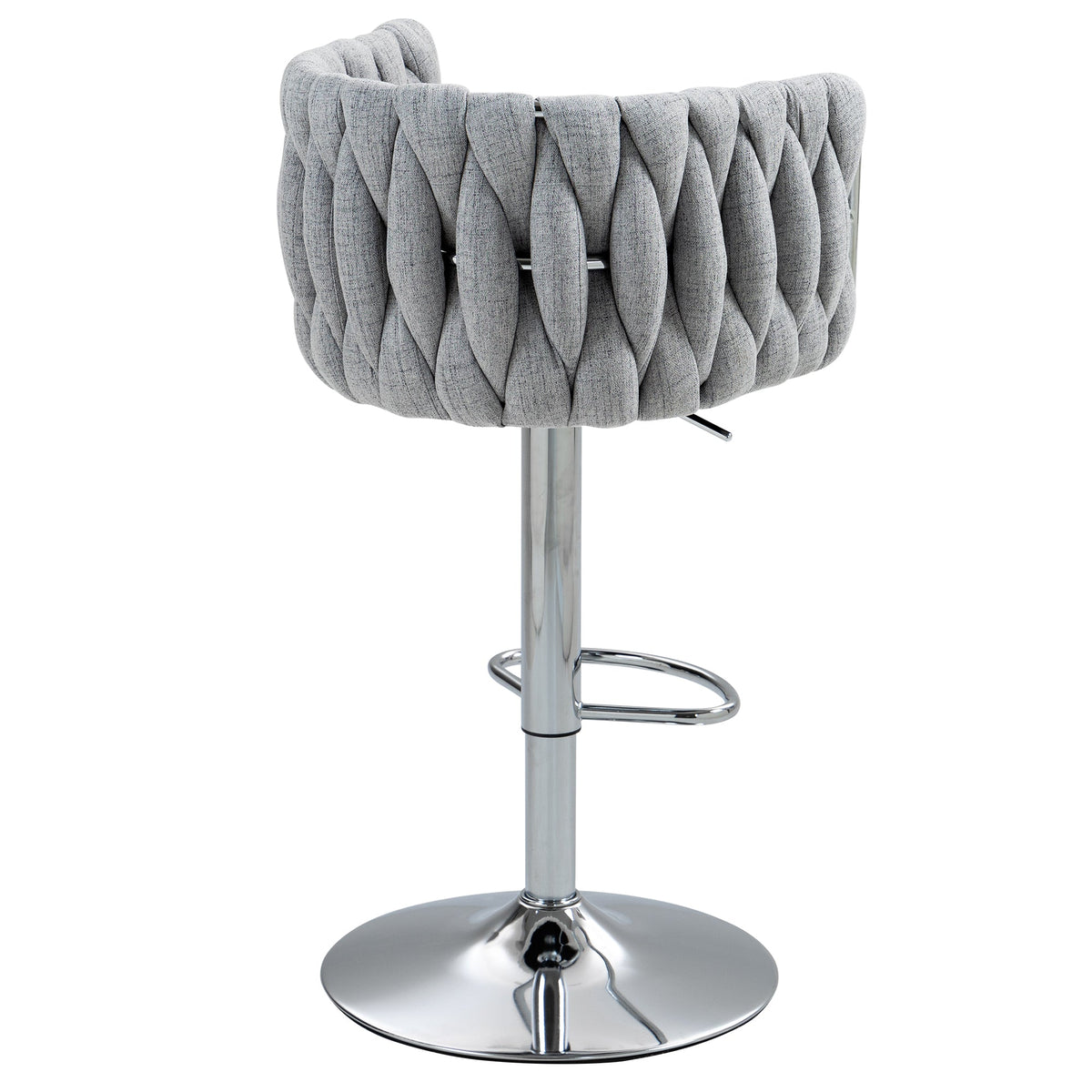 Stylish Gray Fabric 360 Swivel Bar Stools with Woven Back and Adjustable Height Set of 2 Grey