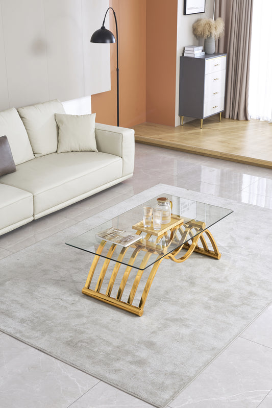 Harland 47" Modern Glass Top Coffee Table with Gold Base