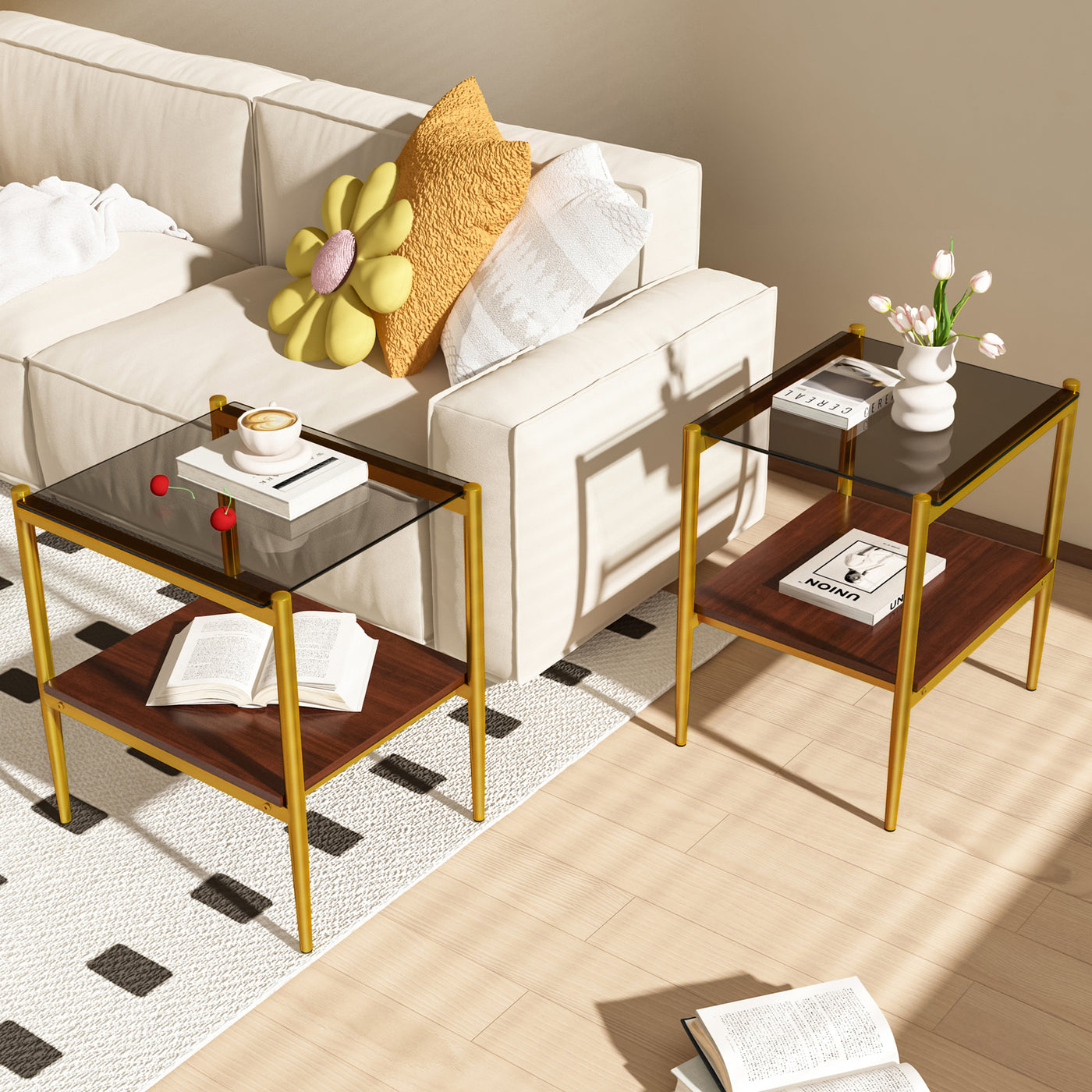 Langston Modern Side Tables with Glass Top (Set of 2)