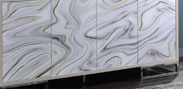 Panos White Marcle Paint & Chrome Finish Console Cabinet