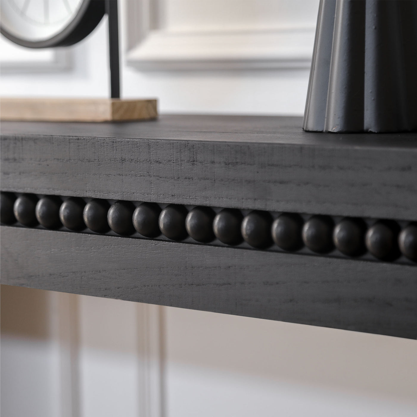 Ansel Wooden Console Table with Real Wood Beads Decoration, Antique Black