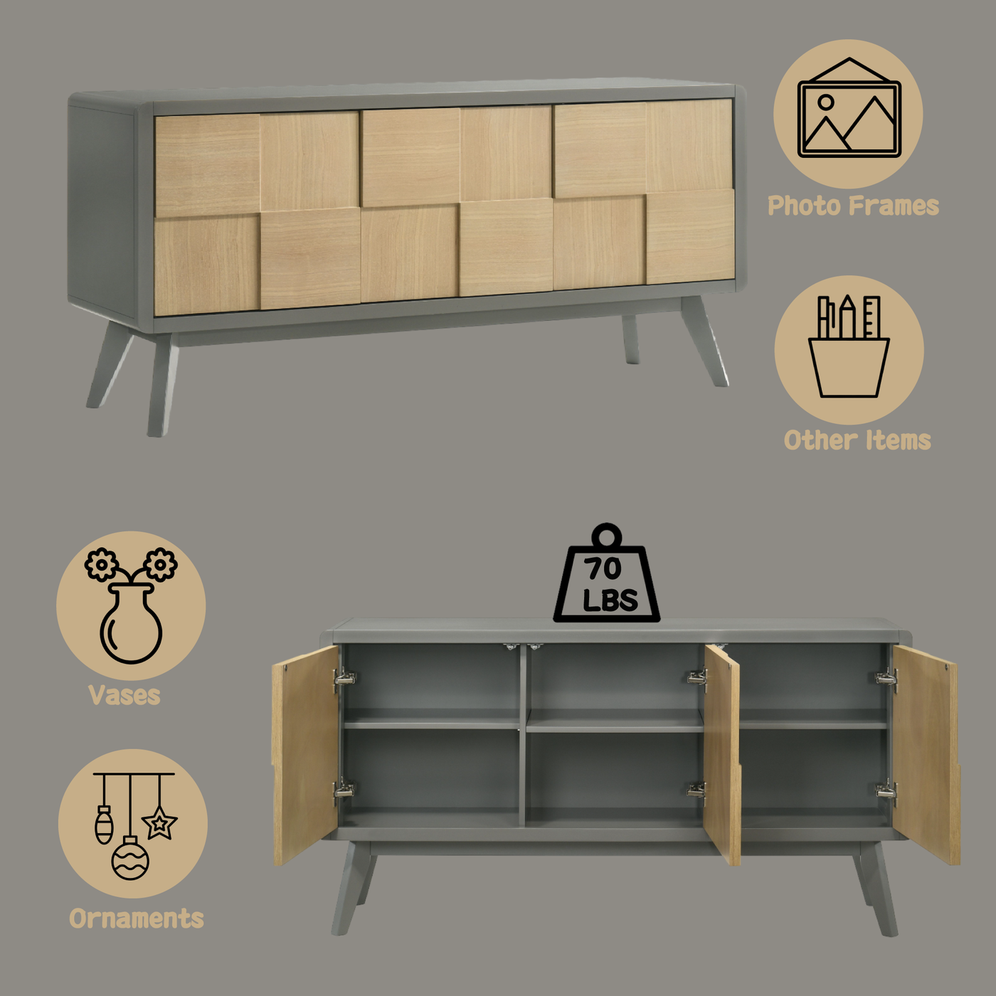 Blayde Light Gray & Natural Finish Server