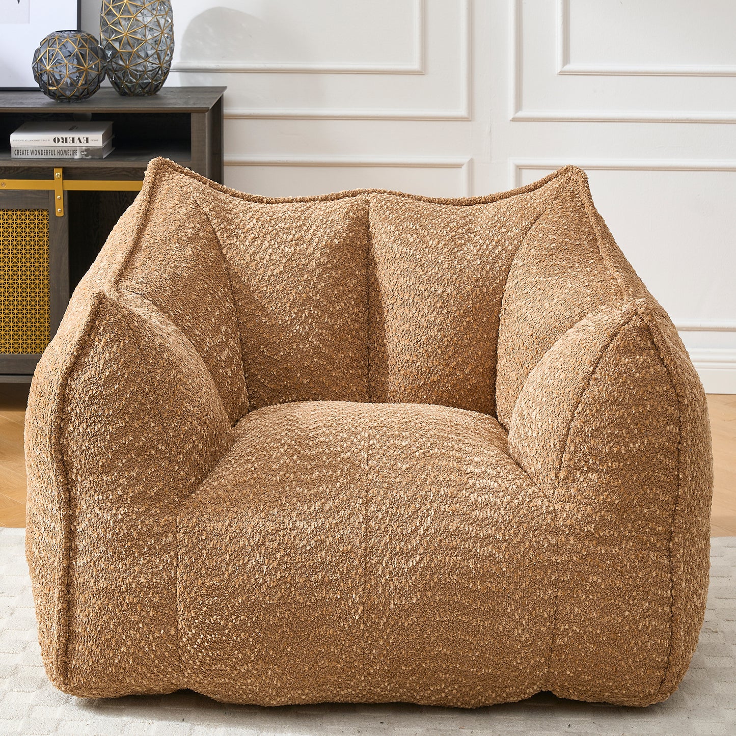 Holly Plush Chenille Upholstered Beanbag Chair, Coffee