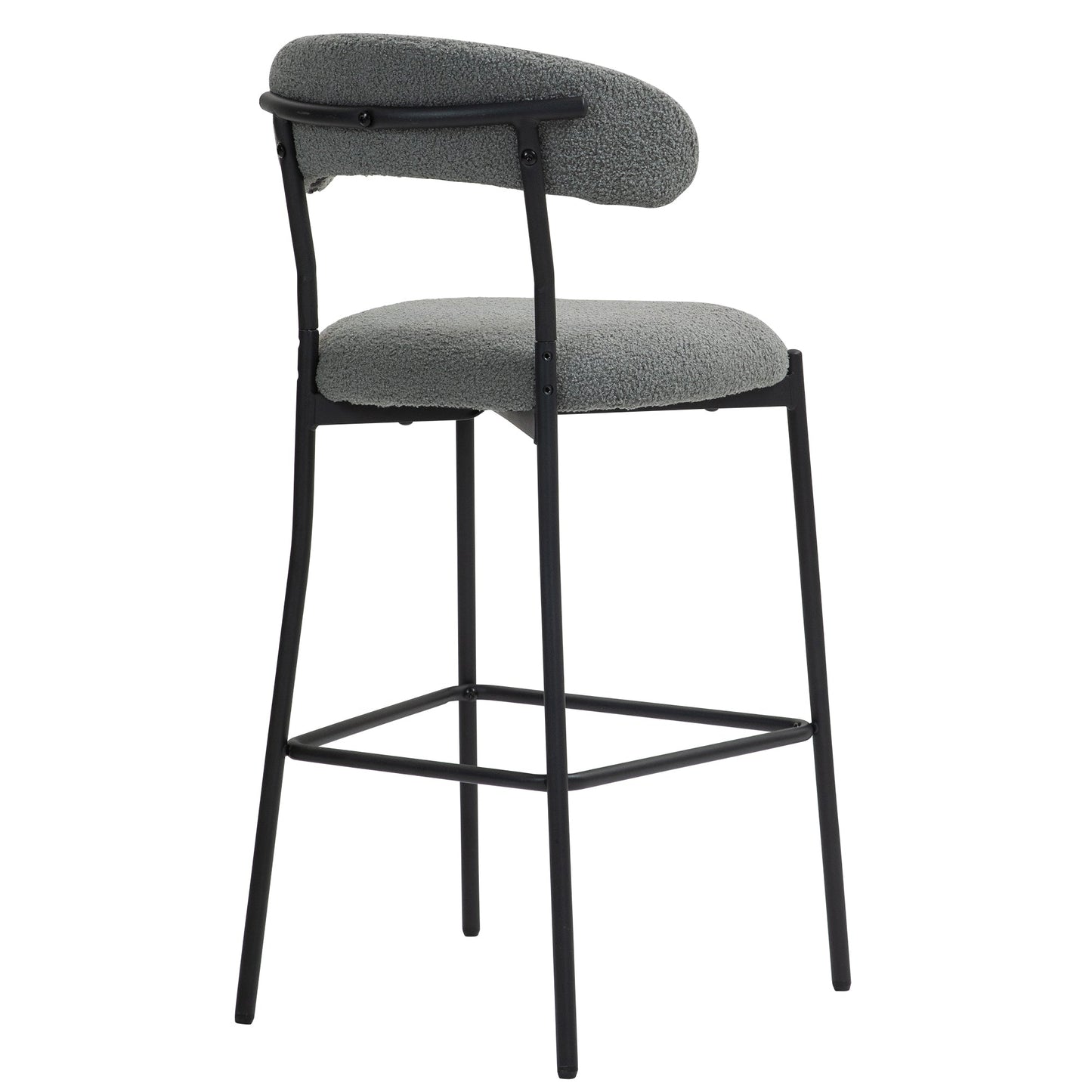 Modern Grey Teddy Fabric 26" Counter Height Bar Stool with Black Powder-Coated Base Set of 2 Grey