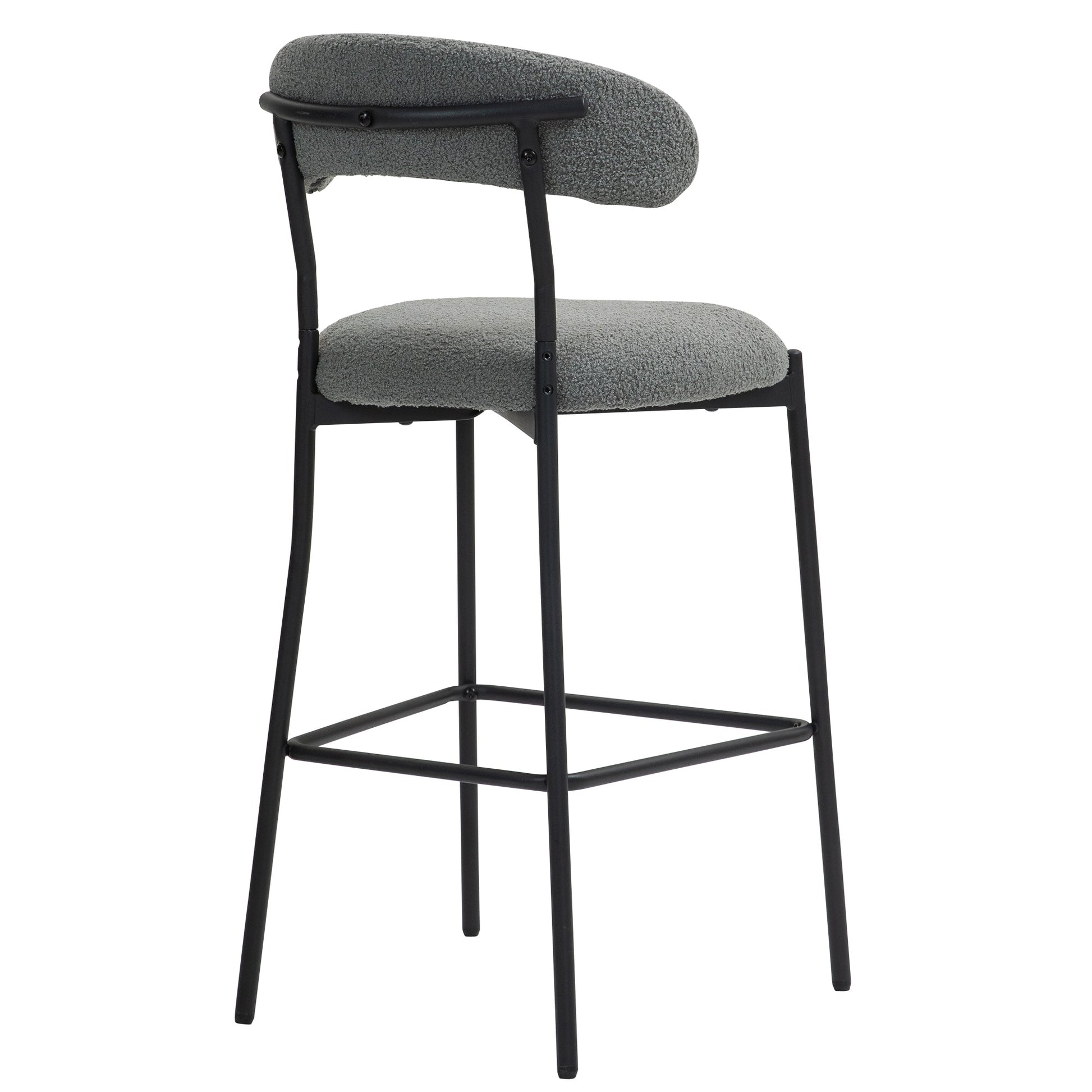 Modern Grey Teddy Fabric 26" Counter Height Bar Stool with Black Powder-Coated Base Set of 2 Grey