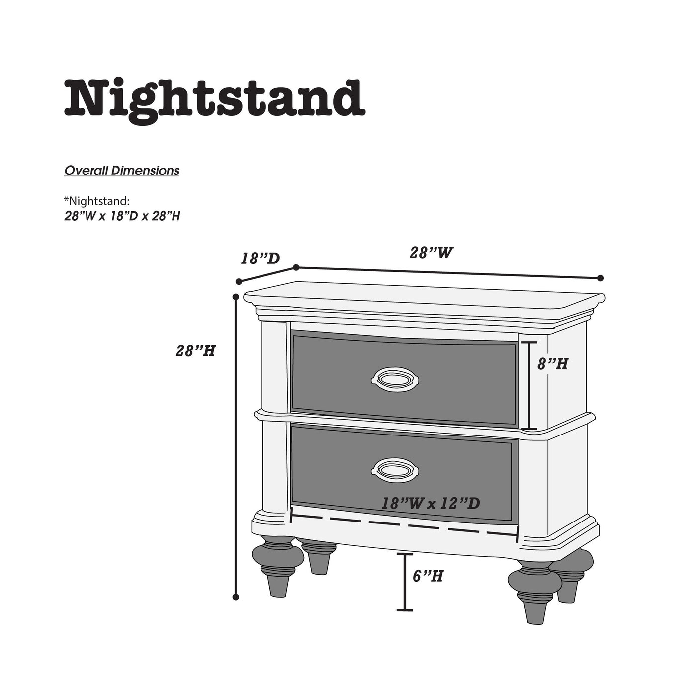 Ava Antique Silver / Champagne Finish Nightstand