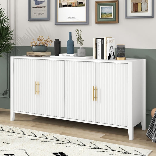 Ulric II Modern 4-Door Accent Cabinet with Gold Handle, White