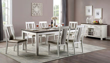 Margot Farmhouse Dining Side Chairs in Weathered White with Gray Upholstered Seat (Set of 2)