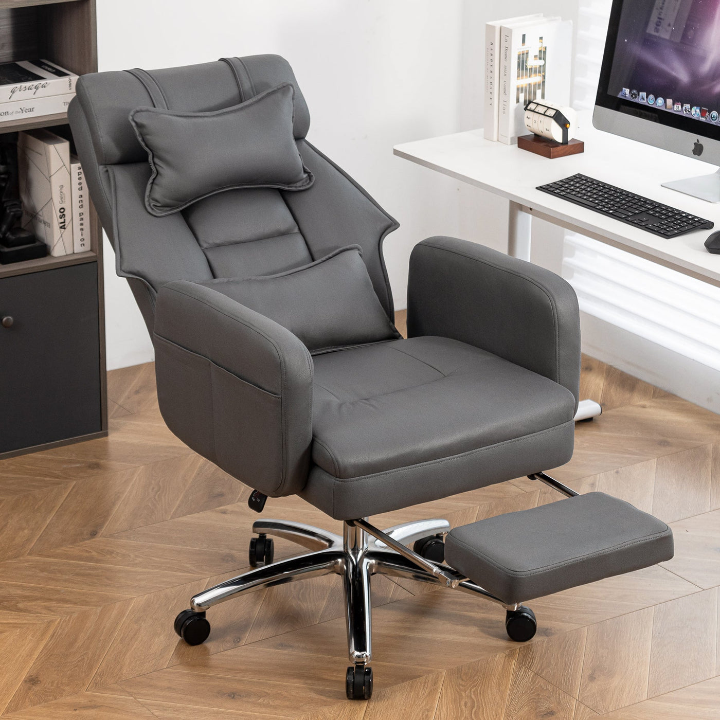 Laughton Tech Leather Ergonomic Office Chair, Gray