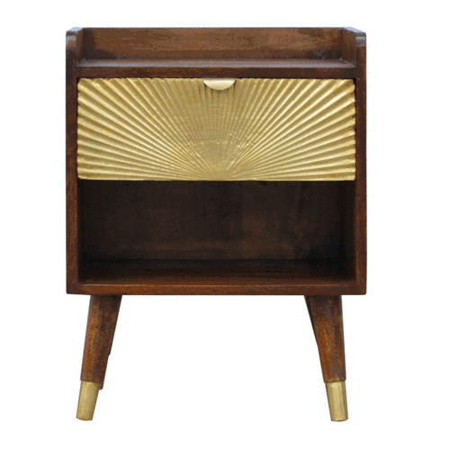 Manila Mid-Century Modern Nightstand in Chestnut with Golden Drawer