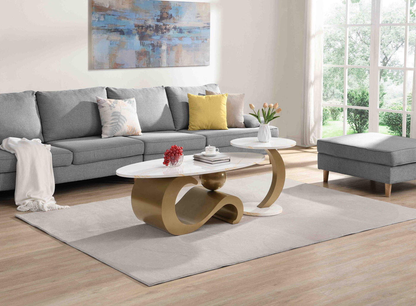 Gala Modern Nesting Nesting Tables, White & Gold