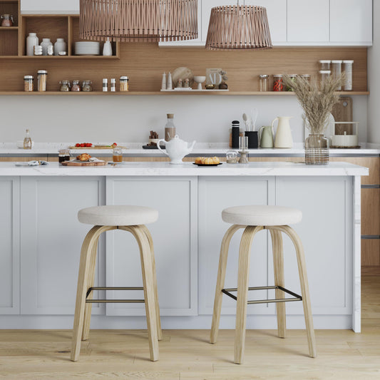 Alden Swivel Fabric Bar Stool (Set of 2) – Beige