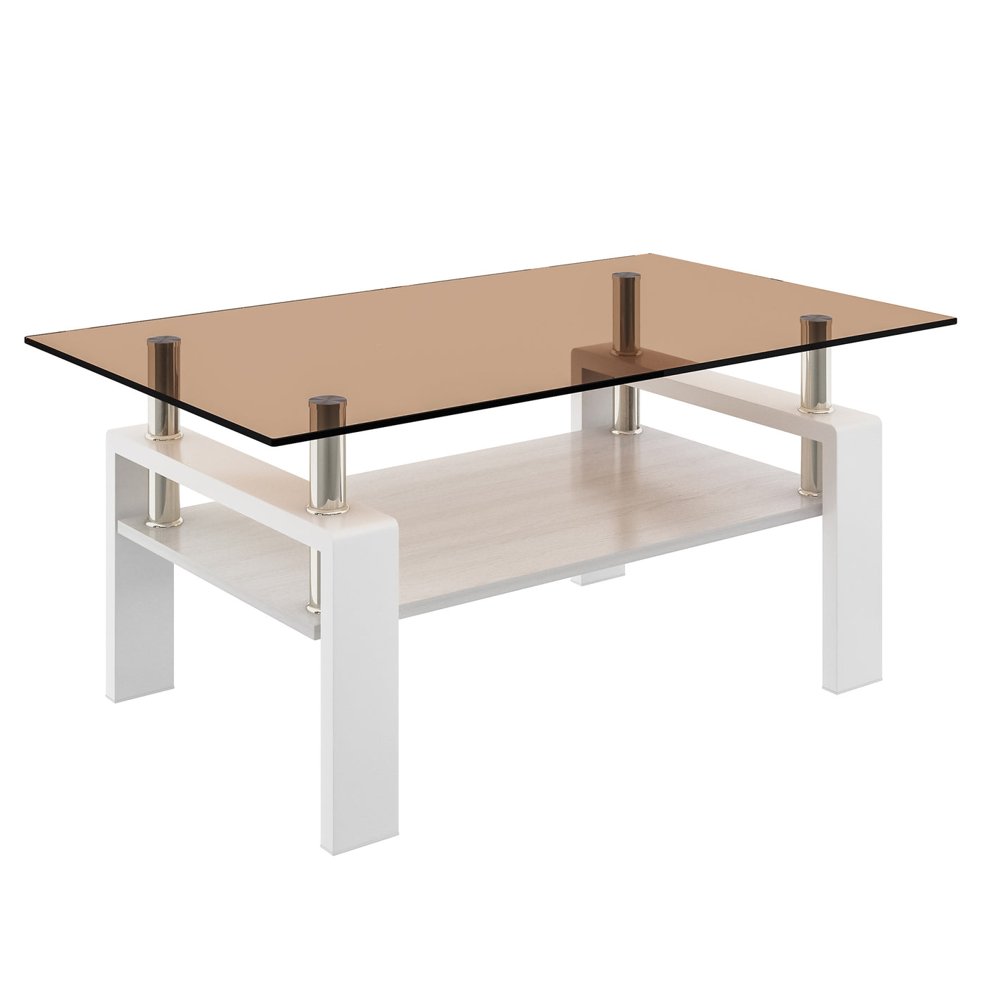 Melo Modern Brown Glass Coffee Table with White Frame