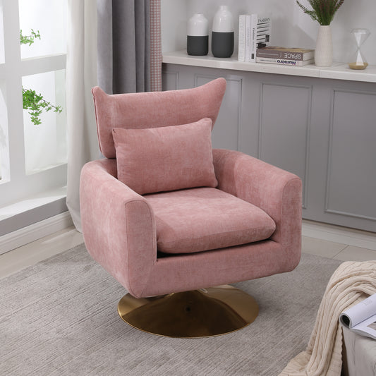 Brenda Mid-Century Modern Linen Swivel Chair with Gold Base - Pink
