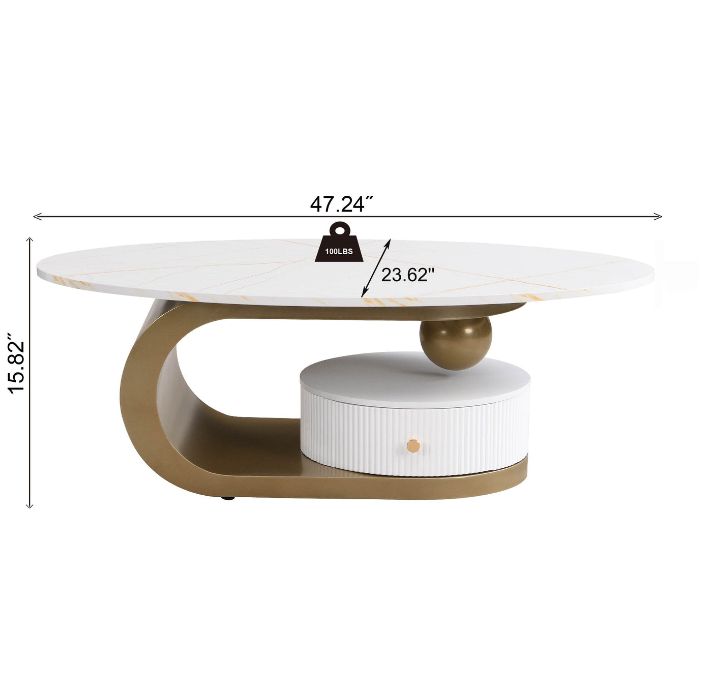 Flossie Modern Oval Nesting Table Set with Faux Marble Top, Brown & White
