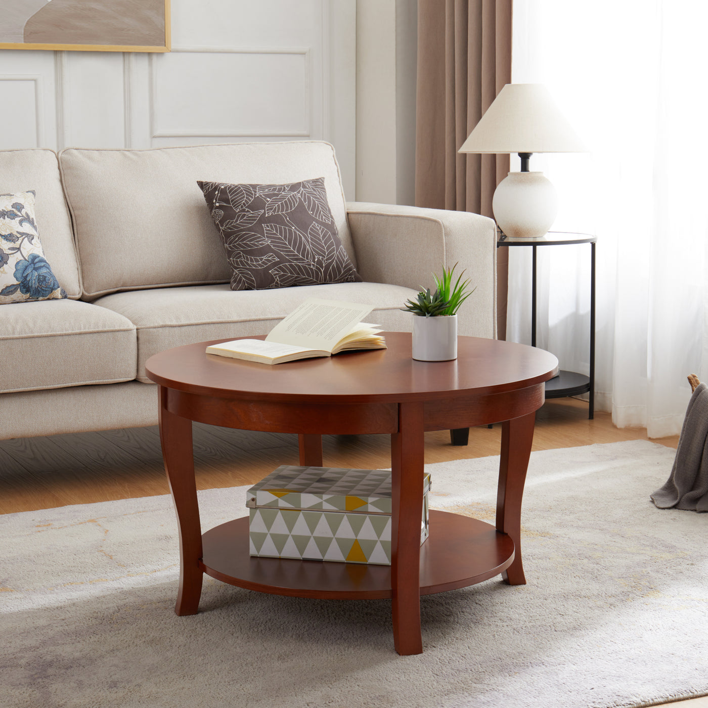 Hallie Transitional Solid Wood Coffee Table, Walnut