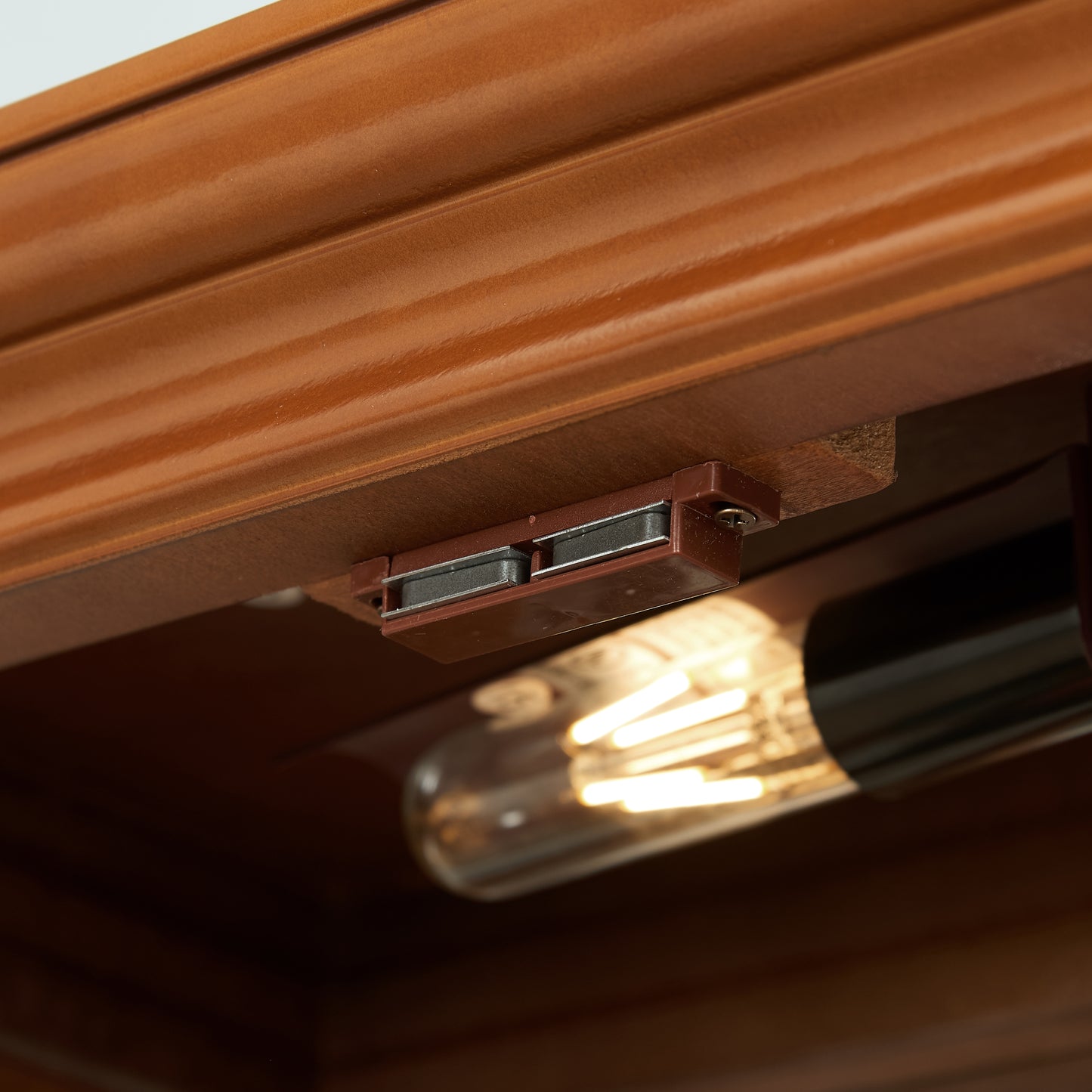 Harriet Transitional Wooden Curio Cabinet with Mirrored Back Panel, Walnut