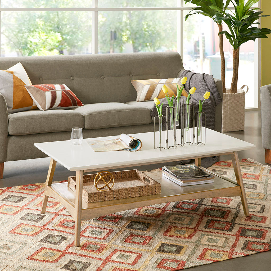 Parker Mid-Century Modern Side Table, White & Natural