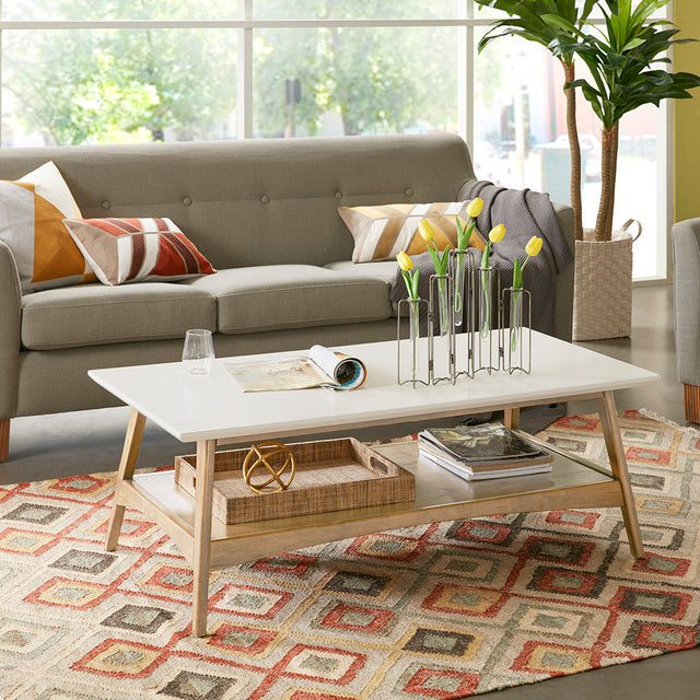 Parker Mid-Century Modern Side Table, White & Natural