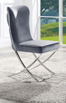 Sofa Tufted Back Glam Side Chairs with Silver Legs (Set of 2)